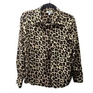 Alex & Jordan Women's Tan Black Leopard Print Button Up Blouse Medium